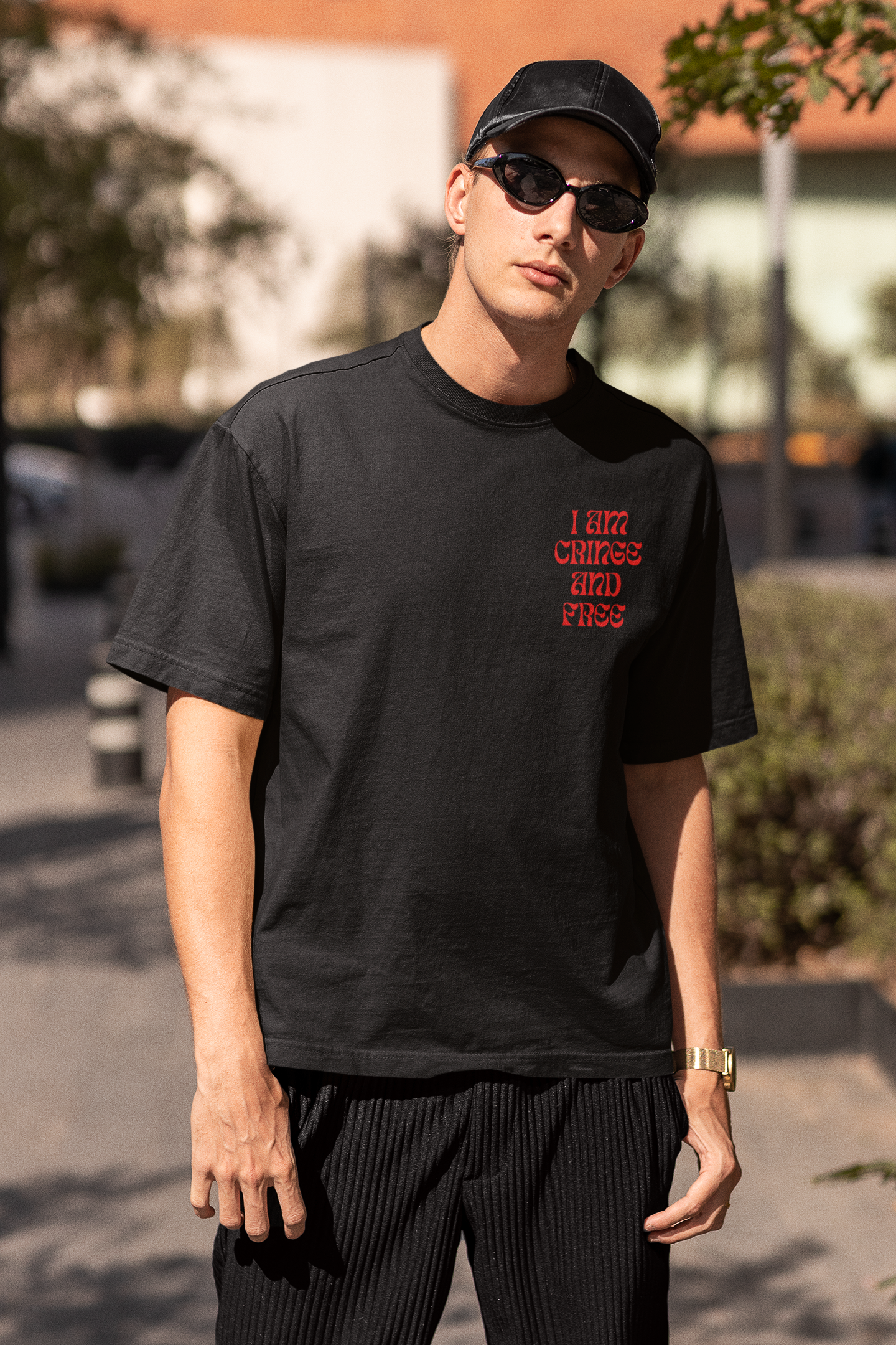 "I am Cringe and Free" - Black Oversized T-shirt