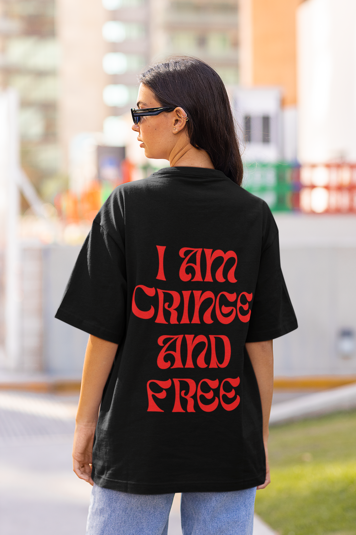 "I am Cringe and Free" - Black Oversized T-Shirt