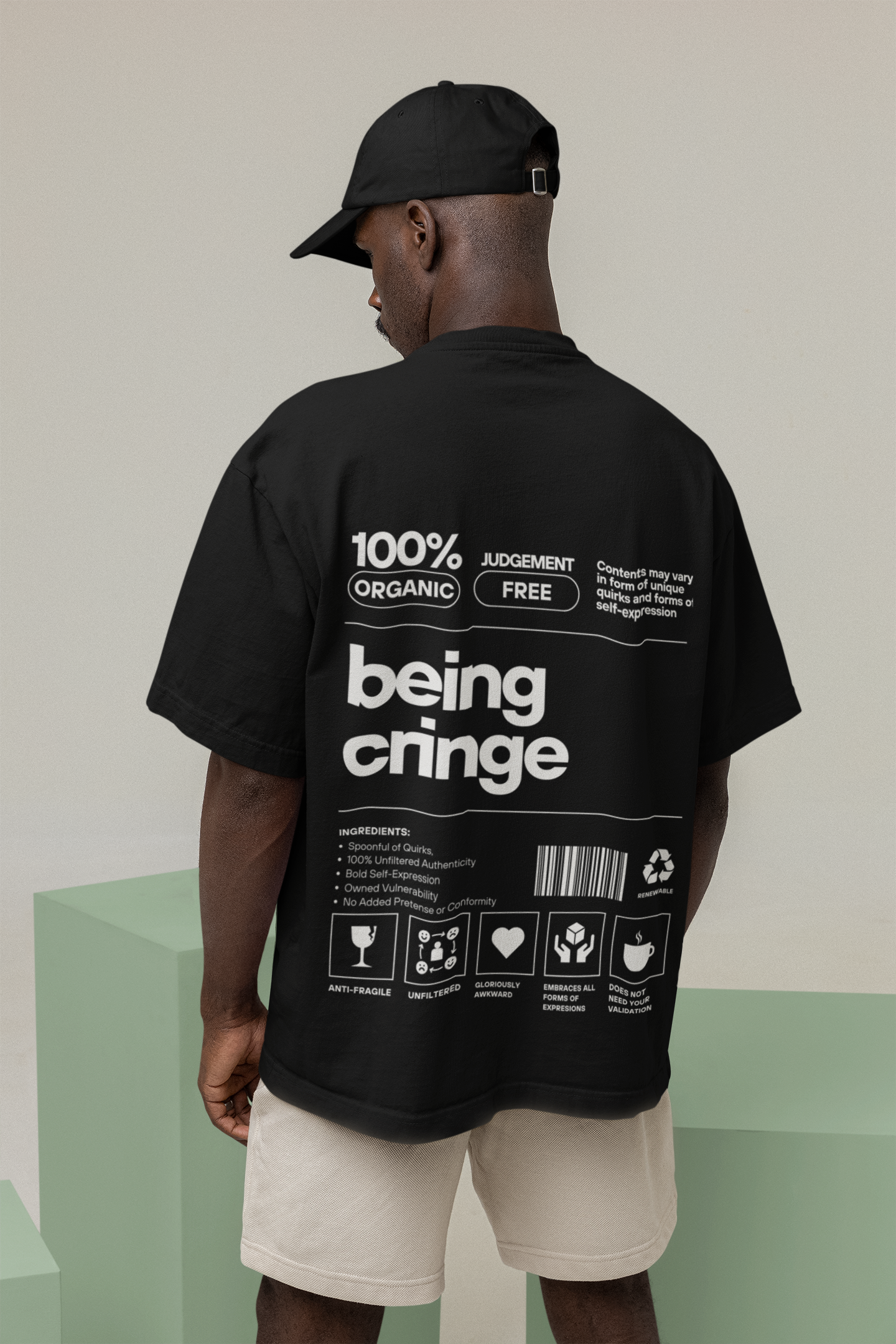 "being cringe" - Black Oversized T-shirt