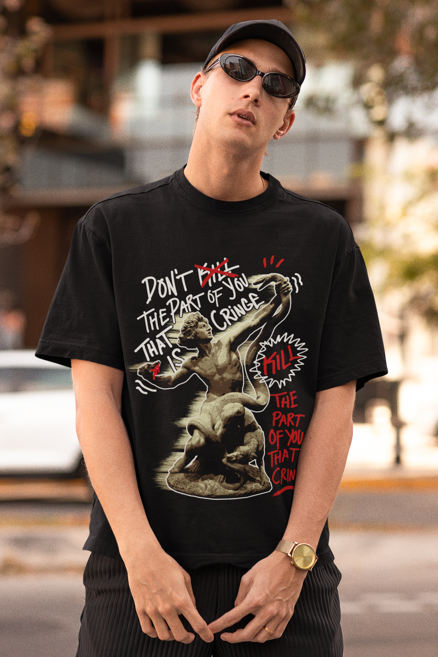 "Don't kill part of you that is Cringe" - Black Oversized T-shirt