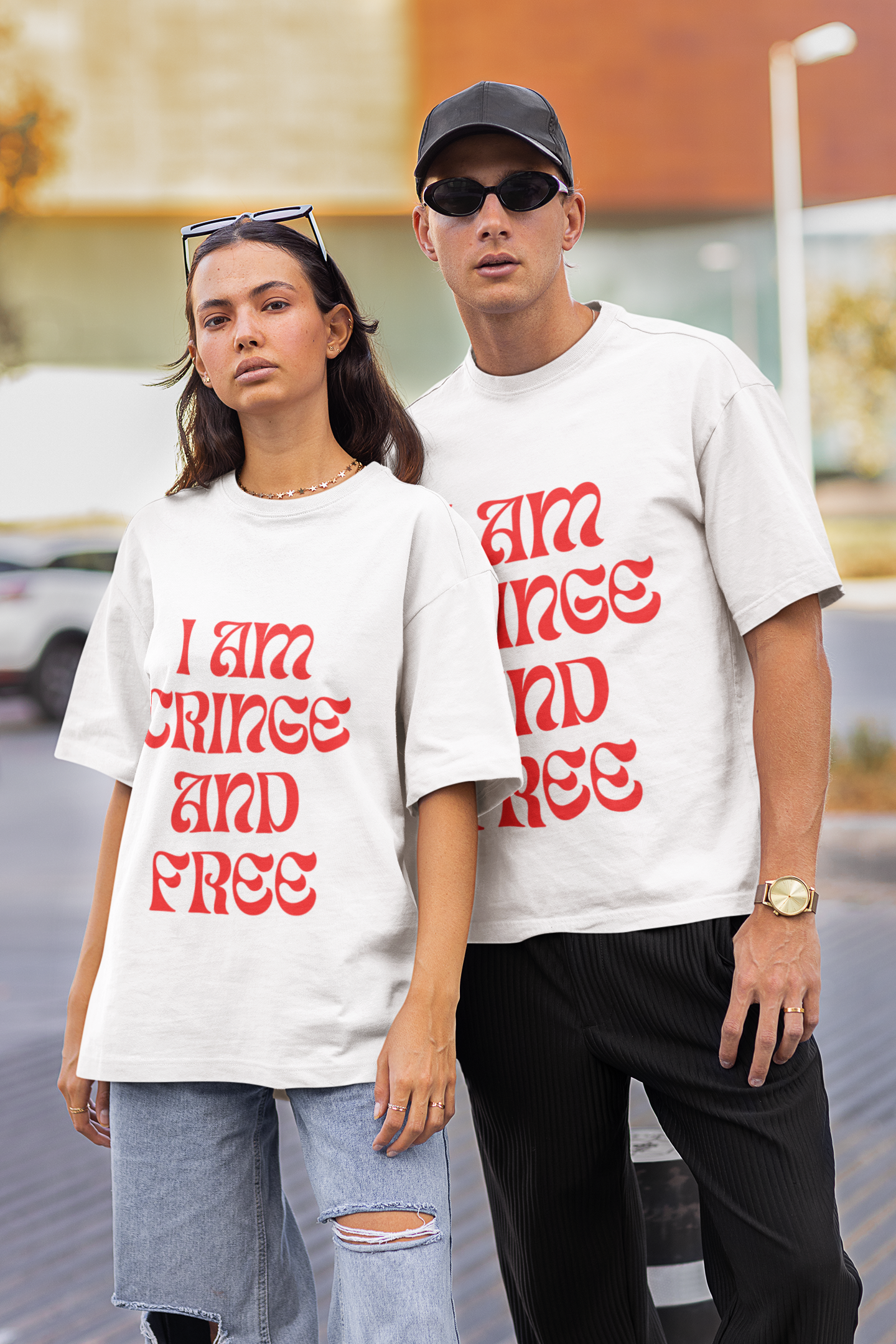 "I am Cringe and Free" - White Oversized T-shirt