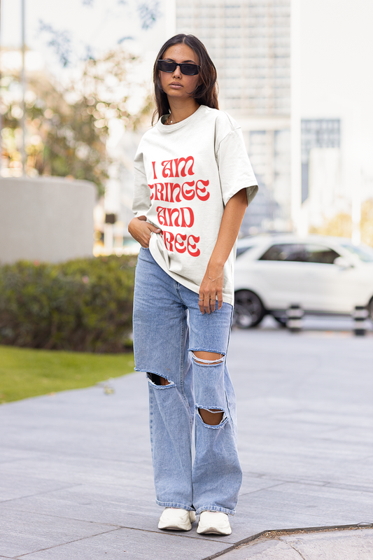 "I am Cringe and Free" - White Oversized T-shirt