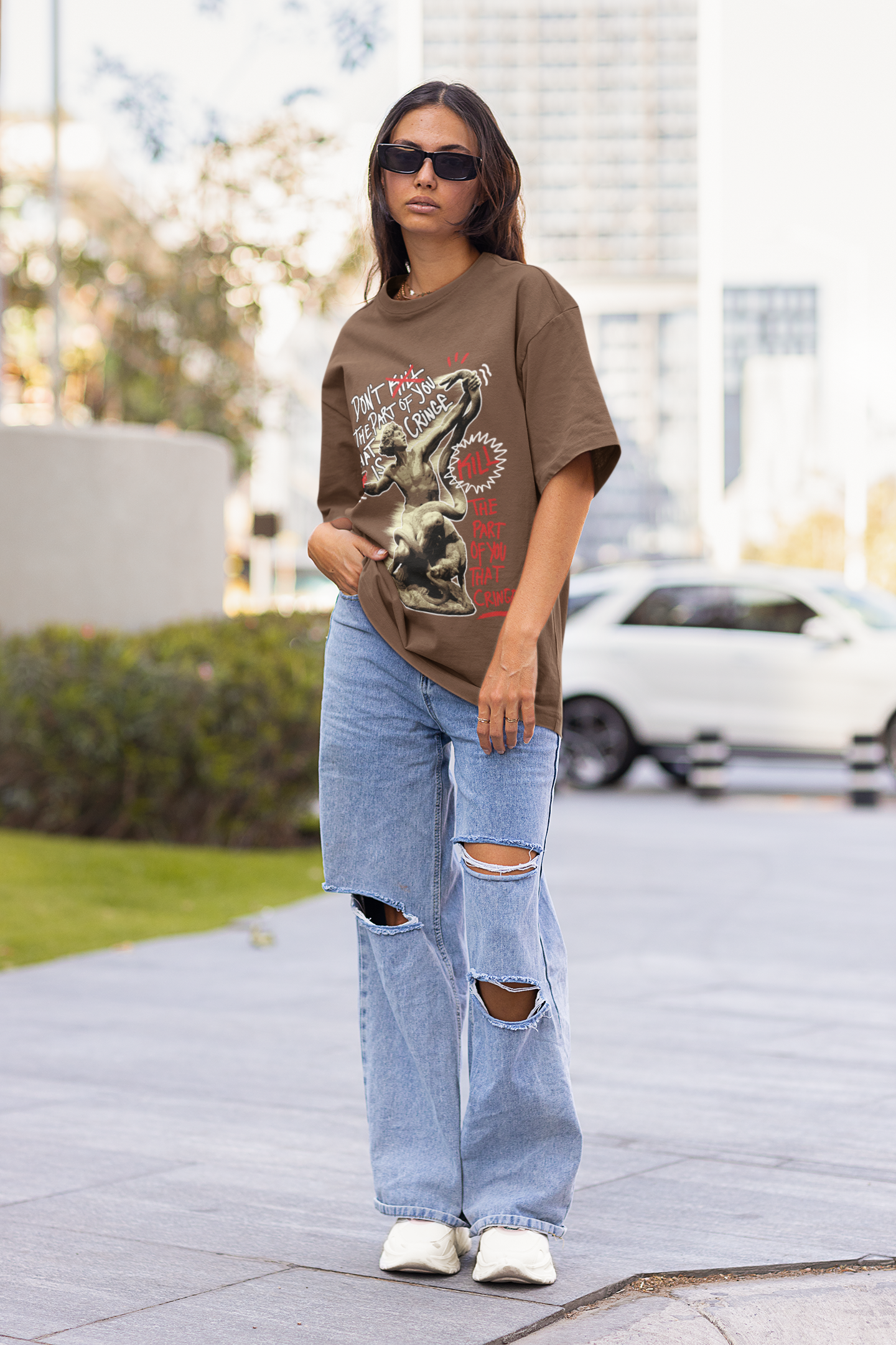 "Don't kill the part of you that is Cringe" - Brown Oversized T-shirt