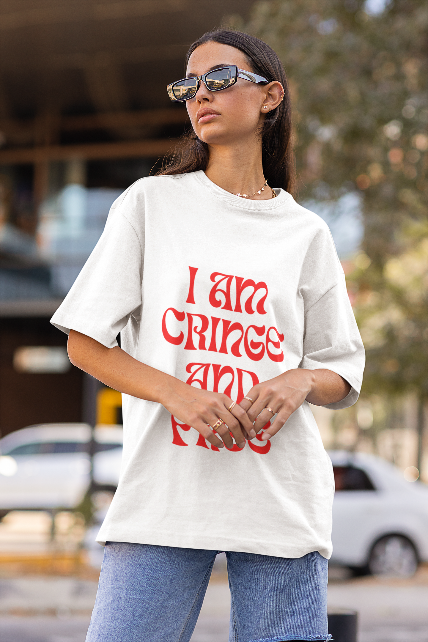 "I am Cringe and Free" - White Oversized T-shirt