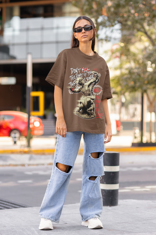 "Don't kill the part of you that is Cringe" - Brown Oversized T-shirt