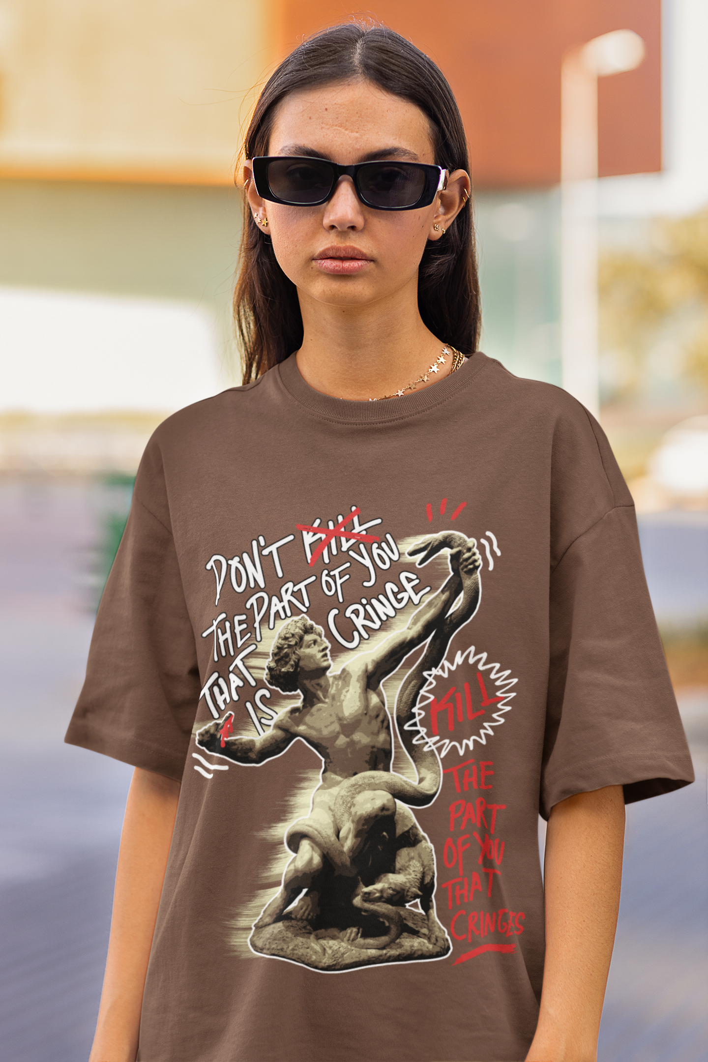 "Don't kill the part of you that is Cringe" - Brown Oversized T-shirt